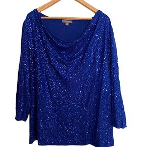 Scoop Neck Sequined Blue Lightweight Sweat…